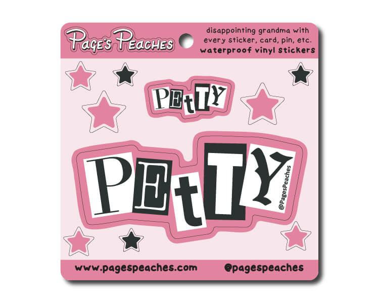 a pink and black sticker with stars on it