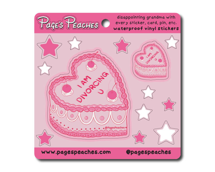 a pink sticker with a heart and stars on it