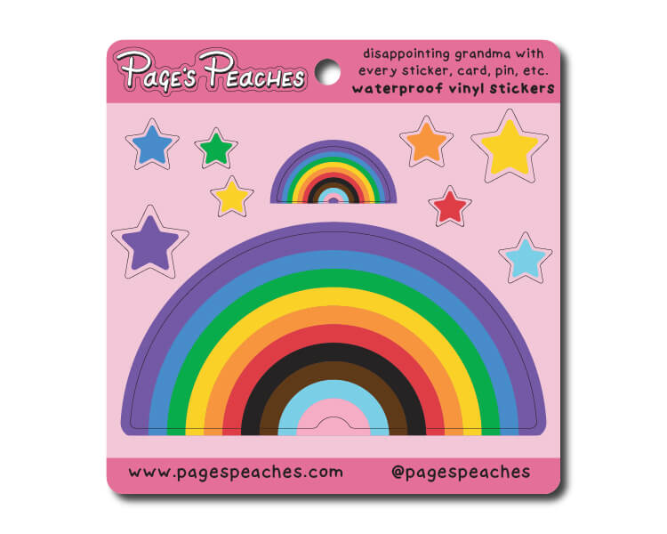 a card with a rainbow and stars on it