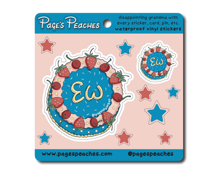 a sticker of a cake with strawberries on it