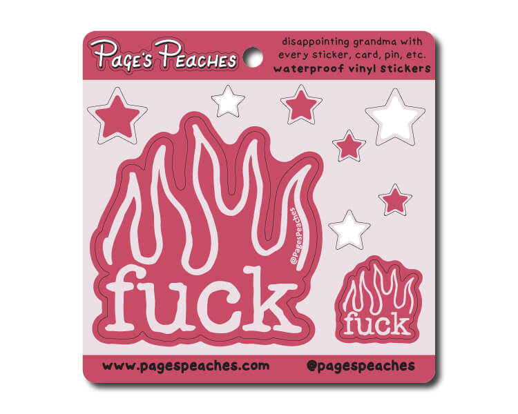 a pink sticker with white stars on it