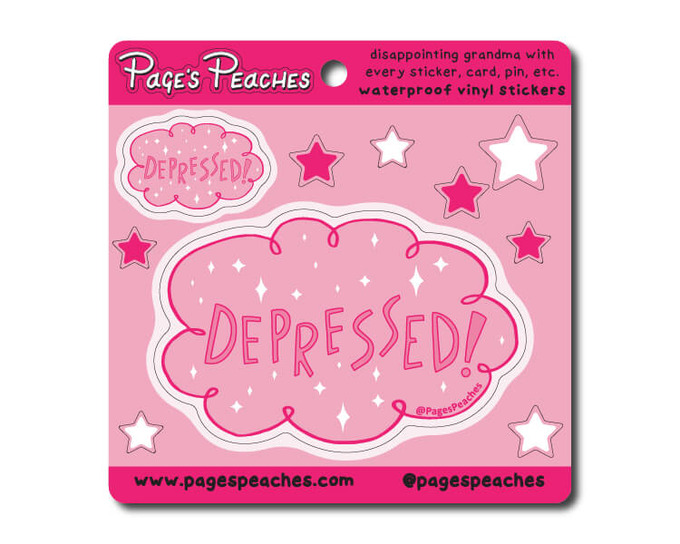 a pink sticker with stars on it