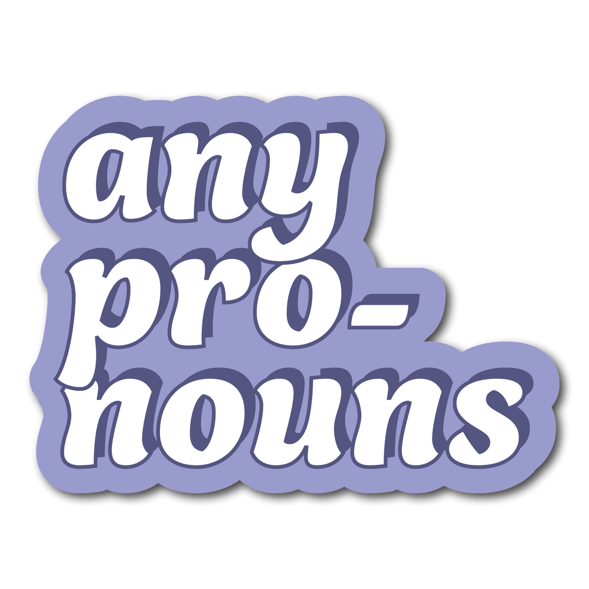 Small purple any Pronouns Sticker for Name Badges
