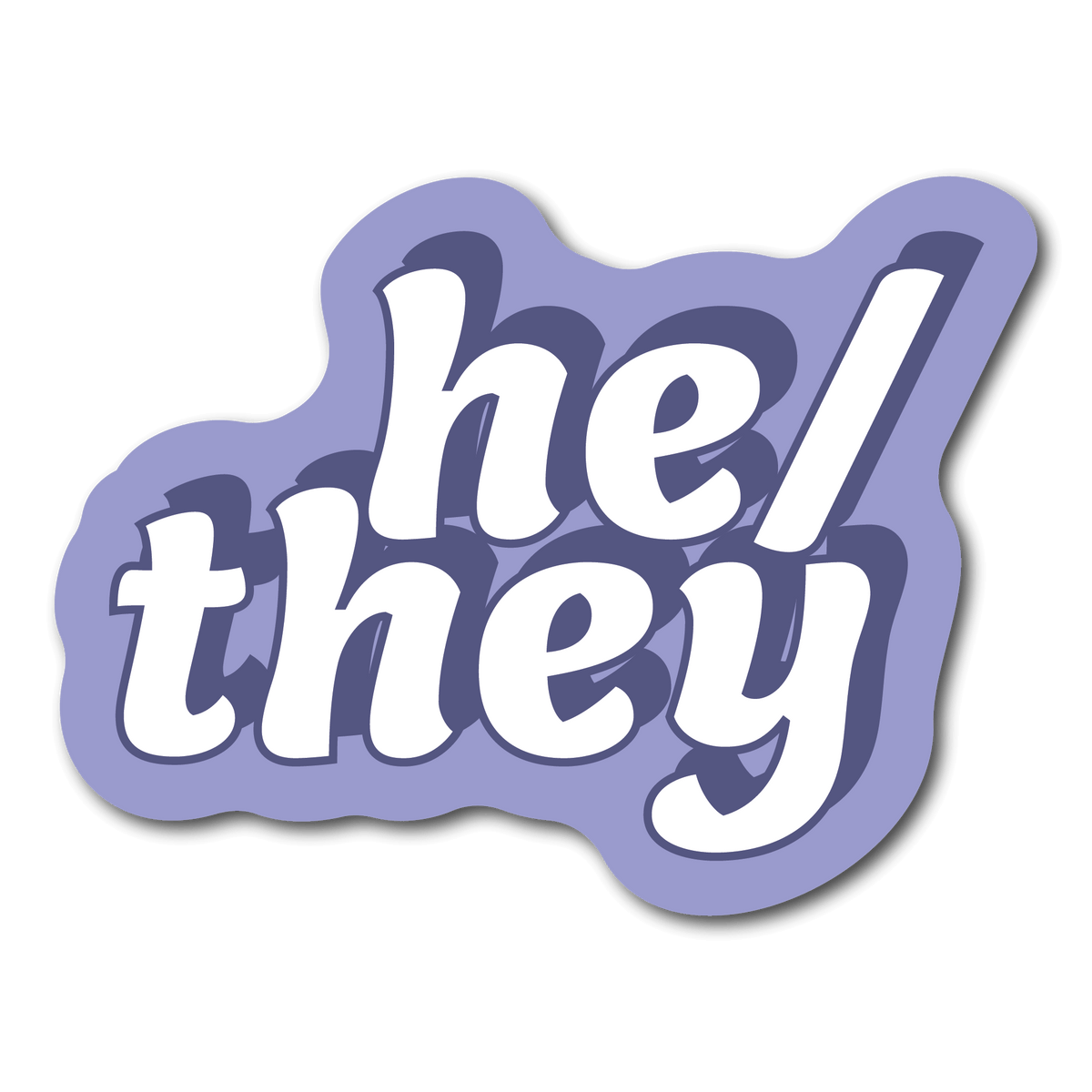 Small purple he/they Pronouns Sticker for Name Badges