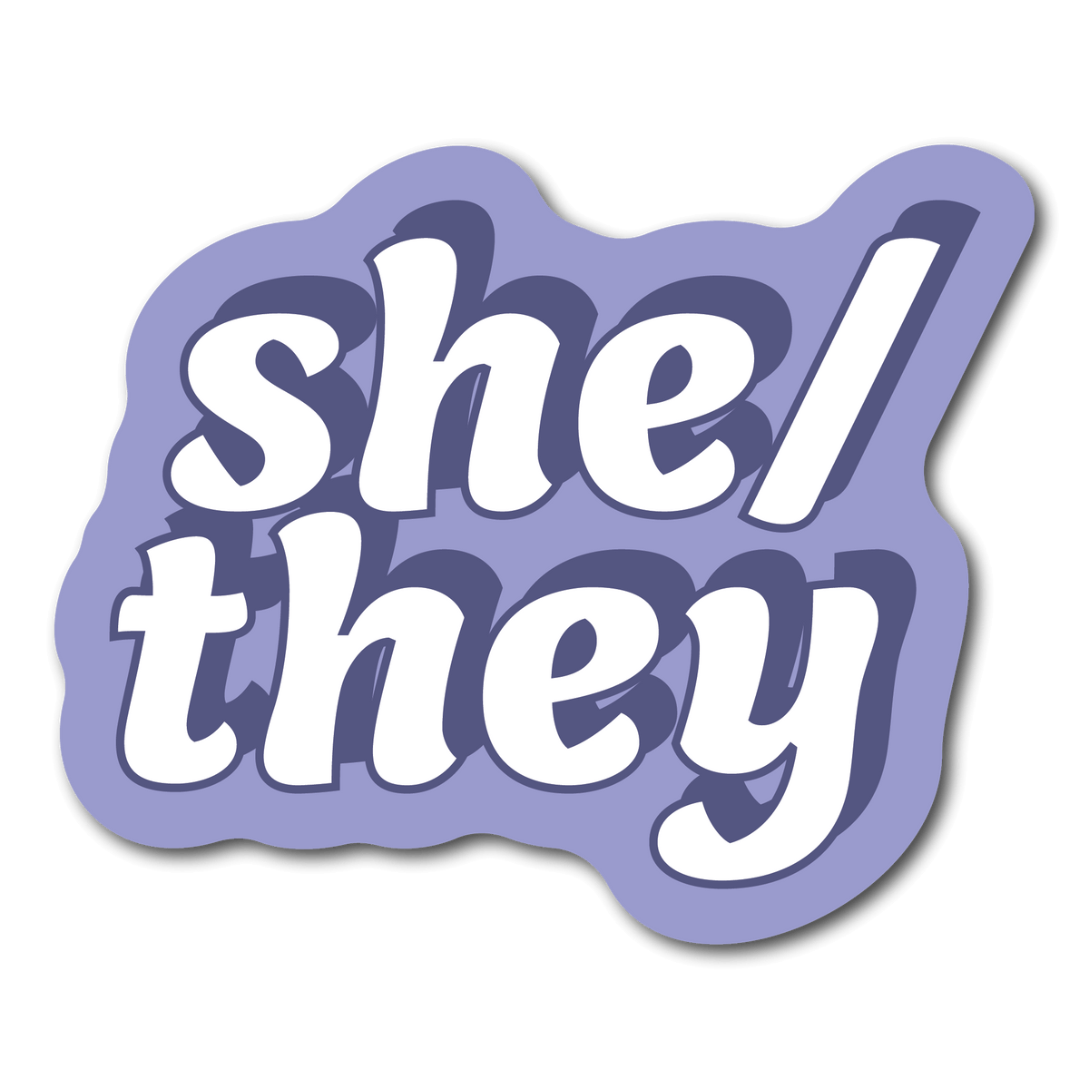 Small Purple She/They Pronouns Sticker for Name Badges
